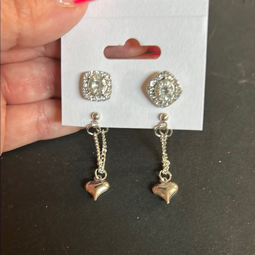 Elegant Silver Heart Drop Earrings
